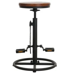 PROREGAL Barhocker mit Fußablage Sitzhöhe 61-85cm höhenverstellbar drehbar Fußablage Industrial Metall Massiv-Holz Braun Barstuhl Tresenhocker