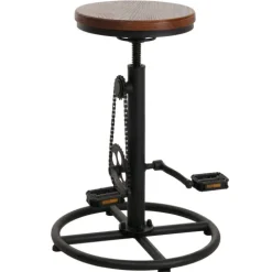 PROREGAL Barhocker mit Fußablage Sitzhöhe 61-85cm höhenverstellbar drehbar Fußablage Industrial Metall Massiv-Holz Braun Barstuhl Tresenhocker