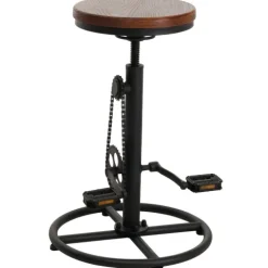 PROREGAL Barhocker mit Fußablage Sitzhöhe 61-85cm höhenverstellbar drehbar Fußablage Industrial Metall Massiv-Holz Braun Barstuhl Tresenhocker