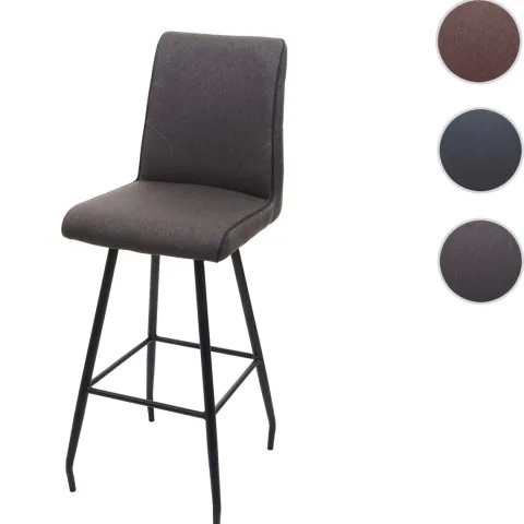 PROREGAL Barhocker mit Lehne Sitzhöhe 75cm Fußablage Stahl Stoff/Textil Grau-braun Barstuhl Tresenhocker