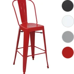 PROREGAL Barhocker mit Lehne Sitzhöhe 77cm Metall Industriedesign Weiß Barstuhl Tresenhocker mit Lehne