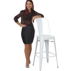 PROREGAL Barhocker mit Lehne Sitzhöhe 77cm Metall Industriedesign Weiß Barstuhl Tresenhocker mit Lehne