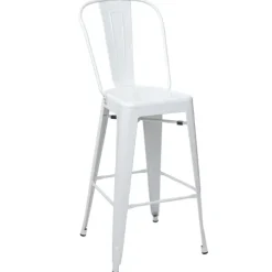 PROREGAL Barhocker mit Lehne Sitzhöhe 77cm Metall Industriedesign Weiß Barstuhl Tresenhocker mit Lehne