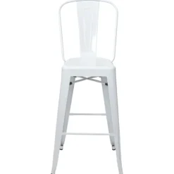PROREGAL Barhocker mit Lehne Sitzhöhe 77cm Metall Industriedesign Weiß Barstuhl Tresenhocker mit Lehne