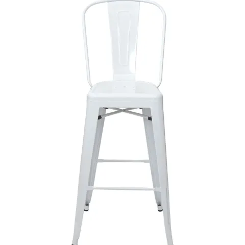 PROREGAL Barhocker mit Lehne Sitzhöhe 77cm Metall Industriedesign Weiß Barstuhl Tresenhocker mit Lehne