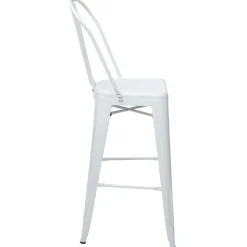 PROREGAL Barhocker mit Lehne Sitzhöhe 77cm Metall Industriedesign Weiß Barstuhl Tresenhocker mit Lehne