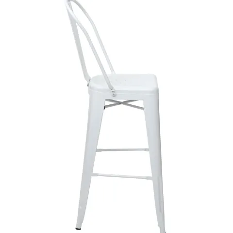 PROREGAL Barhocker mit Lehne Sitzhöhe 77cm Metall Industriedesign Weiß Barstuhl Tresenhocker mit Lehne