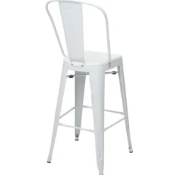 PROREGAL Barhocker mit Lehne Sitzhöhe 77cm Metall Industriedesign Weiß Barstuhl Tresenhocker mit Lehne
