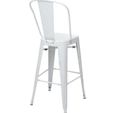 PROREGAL Barhocker mit Lehne Sitzhöhe 77cm Metall Industriedesign Weiß Barstuhl Tresenhocker mit Lehne