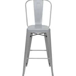 PROREGAL Barhocker mit Lehne Sitzhöhe 77cm Metall Industriedesign Grau Barstuhl Tresenhocker mit Lehne