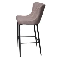 PROREGAL Barhocker mit Lehne Sitzhöhe 75cm Vintage Metall Fußablage Stoff/Textil Grau Barstuhl Tresenhocker