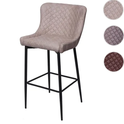 PROREGAL Barhocker mit Lehne Sitzhöhe 75cm Vintage Metall Fußablage Stoff/Textil Grau Barstuhl Tresenhocker