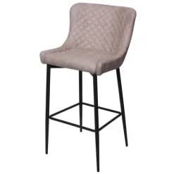 PROREGAL Barhocker mit Lehne Sitzhöhe 75cm Vintage Metall Fußablage Stoff/Textil Grau Barstuhl Tresenhocker