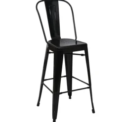 PROREGAL Barhocker mit Lehne Sitzhöhe 77cm Metall Industriedesign Schwarz Barstuhl Tresenhocker mit Lehne