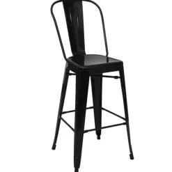 PROREGAL Barhocker mit Lehne Sitzhöhe 77cm Metall Industriedesign Schwarz Barstuhl Tresenhocker mit Lehne