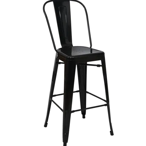 PROREGAL Barhocker mit Lehne Sitzhöhe 77cm Metall Industriedesign Schwarz Barstuhl Tresenhocker mit Lehne