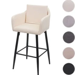 PROREGAL Barhocker mit Lehne Sitzhöhe 74cm Fußablage Metall Kunstleder Creme-Beige Barstuhl Tresenhocker