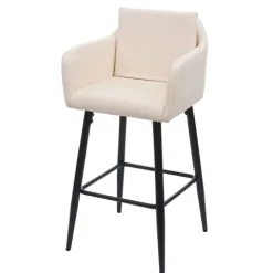 PROREGAL Barhocker mit Lehne Sitzhöhe 74cm Fußablage Metall Kunstleder Creme-Beige Barstuhl Tresenhocker