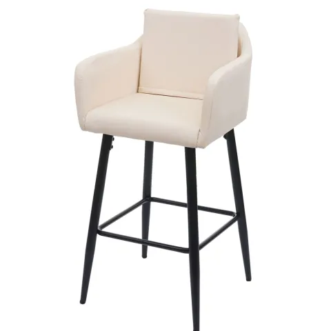 PROREGAL Barhocker mit Lehne Sitzhöhe 74cm Fußablage Metall Kunstleder Creme-Beige Barstuhl Tresenhocker