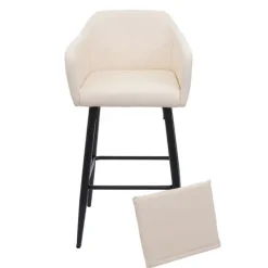 PROREGAL Barhocker mit Lehne Sitzhöhe 74cm Fußablage Metall Kunstleder Creme-Beige Barstuhl Tresenhocker
