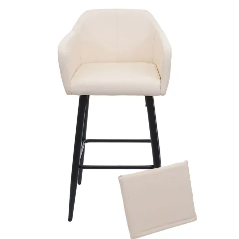 PROREGAL Barhocker mit Lehne Sitzhöhe 74cm Fußablage Metall Kunstleder Creme-Beige Barstuhl Tresenhocker