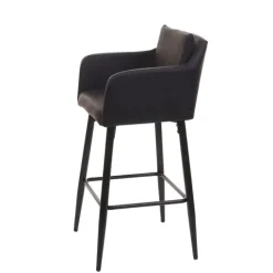 PROREGAL Barhocker mit Lehne Sitzhöhe 74cm Fußablage Metall Kunstleder Schwarz Barstuhl Tresenhocker