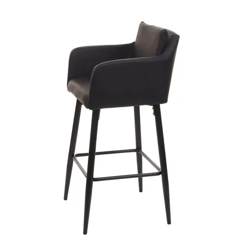 PROREGAL Barhocker mit Lehne Sitzhöhe 74cm Fußablage Metall Kunstleder Schwarz Barstuhl Tresenhocker
