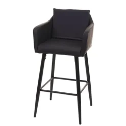PROREGAL Barhocker mit Lehne Sitzhöhe 74cm Fußablage Metall Kunstleder Schwarz Barstuhl Tresenhocker