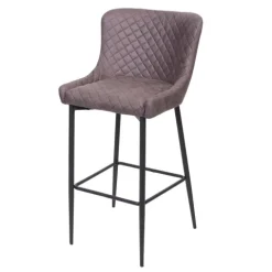 PROREGAL Barhocker mit Lehne Sitzhöhe 75cm Vintage Metall Fußablage Stoff/Textil Dunkelgrau Barstuhl Tresenhocker