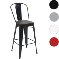 PROREGAL Barhocker mit Lehne inkl. Holz-Sitzfläche Sitzhöhe 77cm Metall Industriedesign Grau Barstuhl Tresenhocker mit Lehne