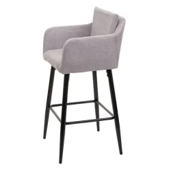 PROREGAL Barhocker mit Lehne Sitzhöhe 74cm Fußablage Metall Stoff/Textil Hellgrau Barstuhl Tresenhocker