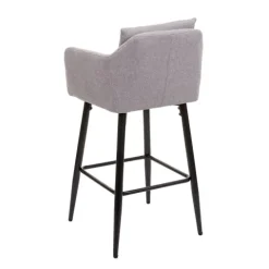 PROREGAL Barhocker mit Lehne Sitzhöhe 74cm Fußablage Metall Stoff/Textil Hellgrau Barstuhl Tresenhocker