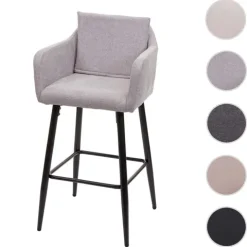 PROREGAL Barhocker mit Lehne Sitzhöhe 74cm Fußablage Metall Stoff/Textil Hellgrau Barstuhl Tresenhocker
