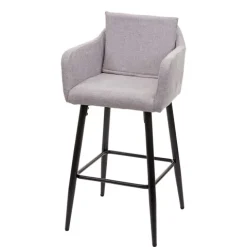 PROREGAL Barhocker mit Lehne Sitzhöhe 74cm Fußablage Metall Stoff/Textil Hellgrau Barstuhl Tresenhocker