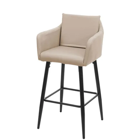 PROREGAL Barhocker mit Lehne Sitzhöhe 74cm Fußablage Metall Kunstleder Taupe-beige Barstuhl Tresenhocker