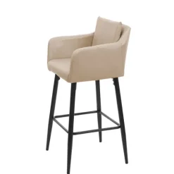 PROREGAL Barhocker mit Lehne Sitzhöhe 74cm Fußablage Metall Kunstleder Taupe-beige Barstuhl Tresenhocker