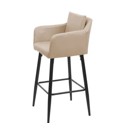 PROREGAL Barhocker mit Lehne Sitzhöhe 74cm Fußablage Metall Kunstleder Taupe-beige Barstuhl Tresenhocker