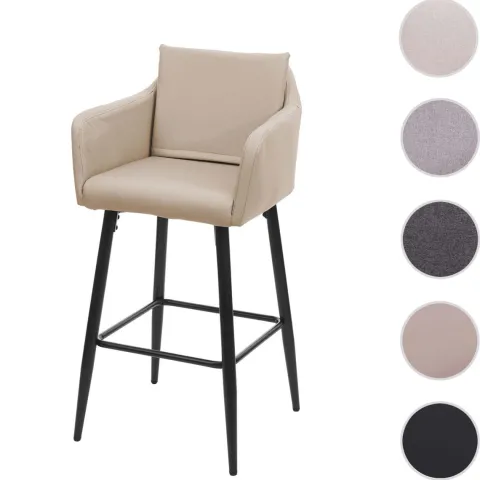 PROREGAL Barhocker mit Lehne Sitzhöhe 74cm Fußablage Metall Kunstleder Taupe-beige Barstuhl Tresenhocker