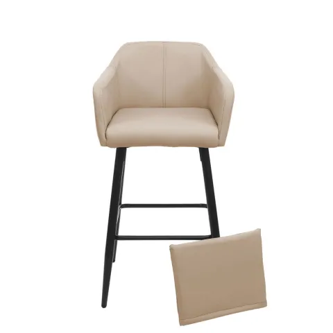 PROREGAL Barhocker mit Lehne Sitzhöhe 74cm Fußablage Metall Kunstleder Taupe-beige Barstuhl Tresenhocker