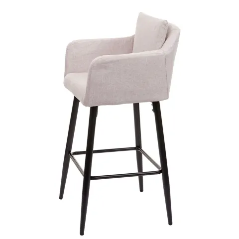 PROREGAL Barhocker mit Lehne Sitzhöhe 74cm Fußablage Metall Stoff/Textil Creme-Beige Barstuhl Tresenhocker