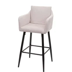 PROREGAL Barhocker mit Lehne Sitzhöhe 74cm Fußablage Metall Stoff/Textil Creme-Beige Barstuhl Tresenhocker