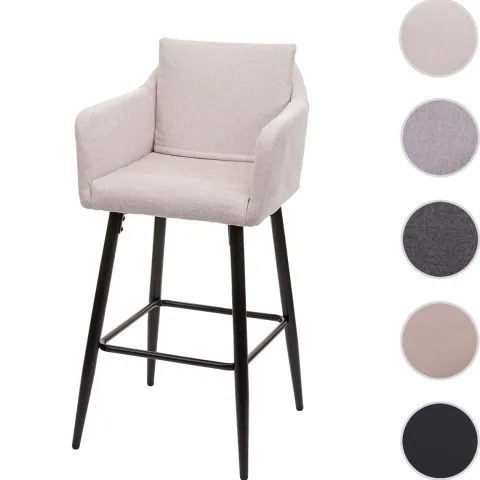 PROREGAL Barhocker mit Lehne Sitzhöhe 74cm Fußablage Metall Stoff/Textil Creme-Beige Barstuhl Tresenhocker