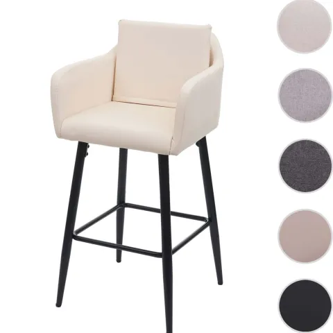 PROREGAL Barhocker mit Lehne Sitzhöhe 74cm Fußablage Metall Stoff/Textil Creme-Beige Barstuhl Tresenhocker