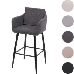 PROREGAL Barhocker mit Lehne Sitzhöhe 74cm Fußablage Metall Stoff/Textil Dunkelgrau Barstuhl Tresenhocker