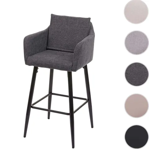 PROREGAL Barhocker mit Lehne Sitzhöhe 74cm Fußablage Metall Stoff/Textil Dunkelgrau Barstuhl Tresenhocker