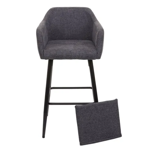 PROREGAL Barhocker mit Lehne Sitzhöhe 74cm Fußablage Metall Stoff/Textil Dunkelgrau Barstuhl Tresenhocker