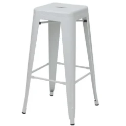 PROREGAL Barhocker Sitzhöhe 77cm Metall Industriedesign stapelbar Weiß Barstuhl Tresenhocker