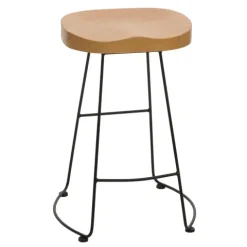 PROREGAL Barhocker Sitzhöhe 68cm Fußablage Industrial Metall Massiv-Holz 3D-Struktur Natur Barstuhl Tresenhocker Küchenhocker