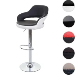 PROREGAL Barhocker stylisch Sitzhöhe 61-81cm mit Lehne Kunstleder Schwarz-Weiß Barstuhl Tresenhocker Drehhocker