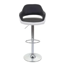 PROREGAL Barhocker stylisch Sitzhöhe 61-81cm mit Lehne Kunstleder Schwarz-Weiß Barstuhl Tresenhocker Drehhocker